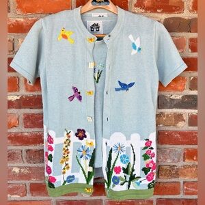 Storybook Knits Short Sleeve Sweater Set Garden Spring Flowers Preowned